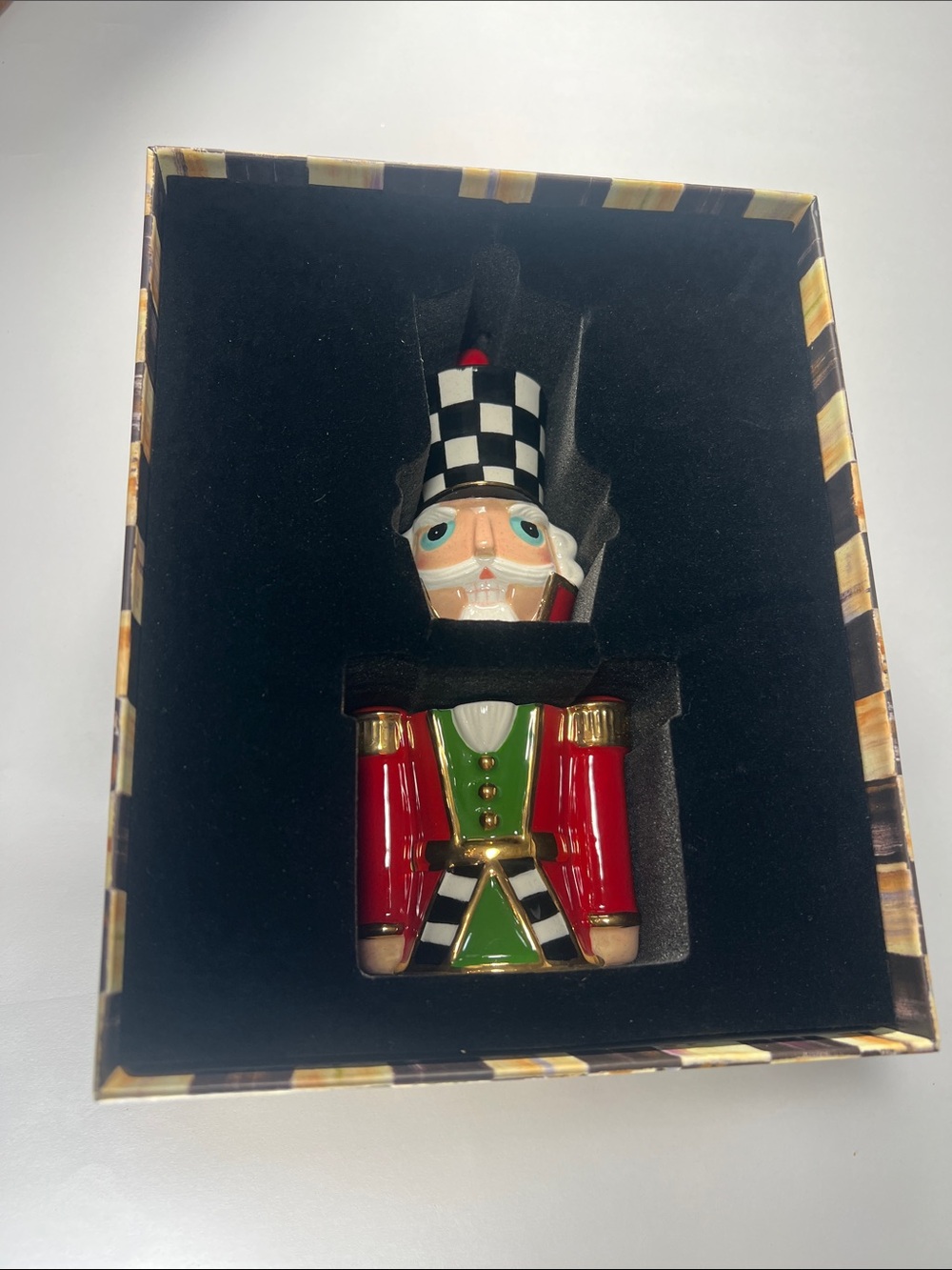 MacKenzie-Childs Black White Red Green Nutcracker salt, and pepper set